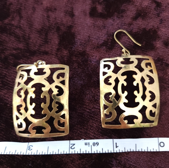 Boho Gypsie Hippie Festival Brass Filigree Earrings - Picture 2 of 3